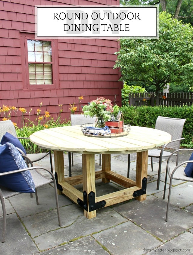 DIY Round Outdoor Dining Table with Outdoor Accents - Jaime Costigl