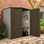 Rubbermaid 5x4ft Weatherproof Outdoor Storage Shed, Canteen Brown .