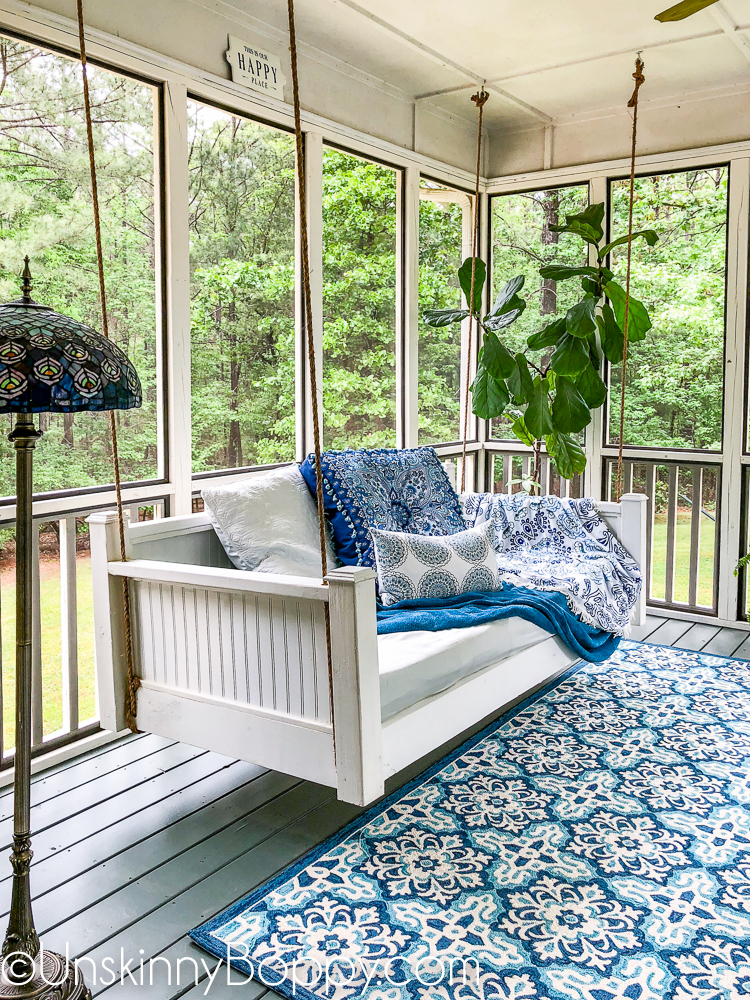 Screened-in Back Porch Decorating Ideas with Swinging Day B