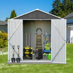 6' x 4' Outdoor Metal Storage Shed, Tools Storage Shed, Galvanized .