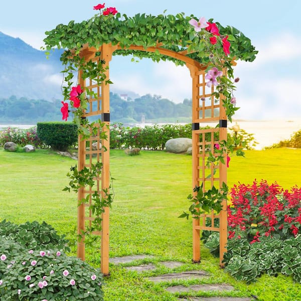 Outsunny 90 in. x 28.5 in. Fir Wood Garden Arbor Arch with Trellis .